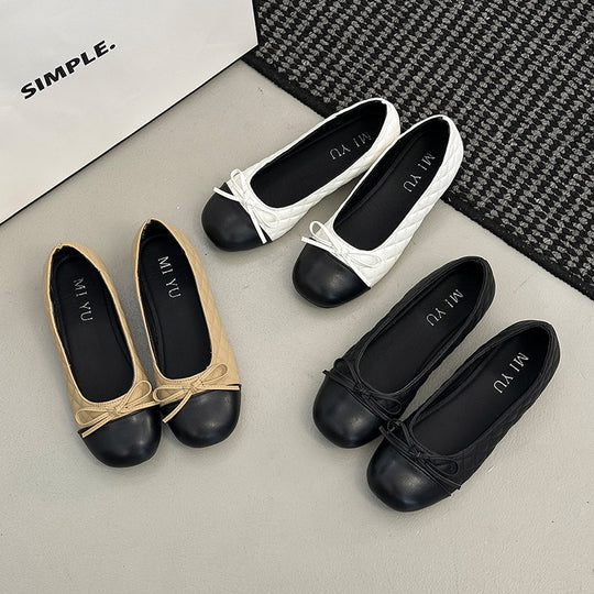 Damen edle Ballerinas mit feinem Schleifendetail und kontrastierendem Zehenbereich EB