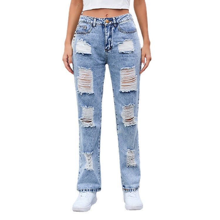 Damen destroyed Mom-Jeans mit lässigem Schnitt und hohem Bund EB