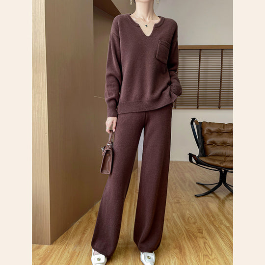 Damen gemütliches Strickensemble mit weitem Pullover und weiten Hosen EB