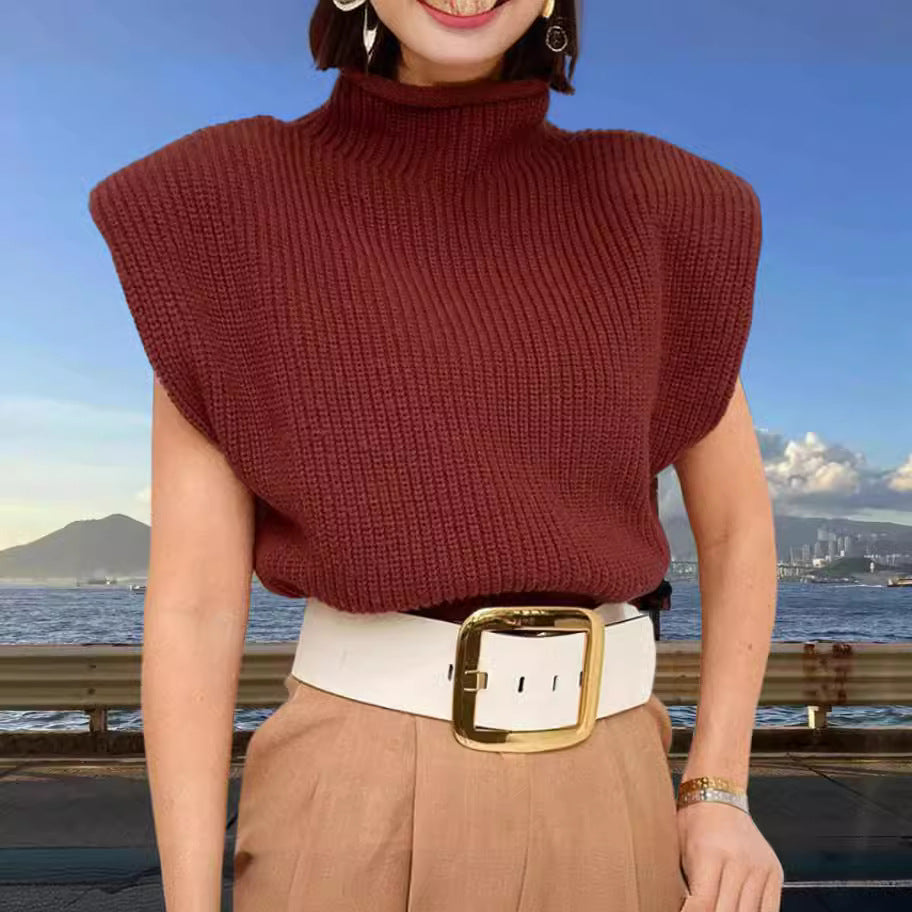 Damen Stricktop mit Stehkragen und Puffärmeln EB