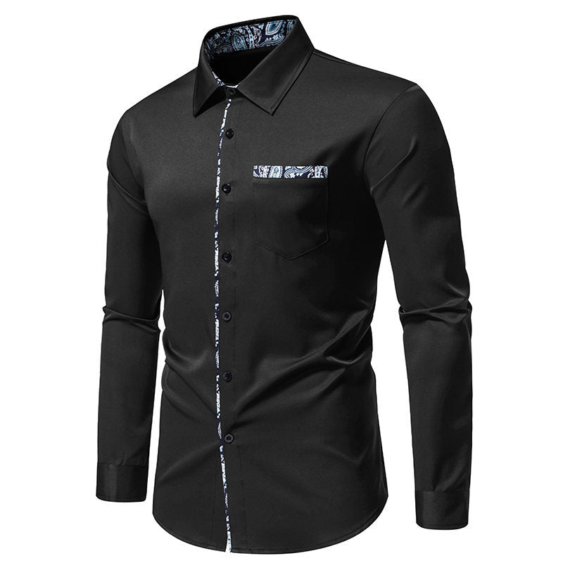 Herren Langarmhemd mit modischem Paisley-Muster an Kragen und Manschetten EB