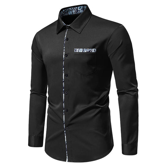 Herren Langarmhemd mit modischem Paisley-Muster an Kragen und Manschetten EB