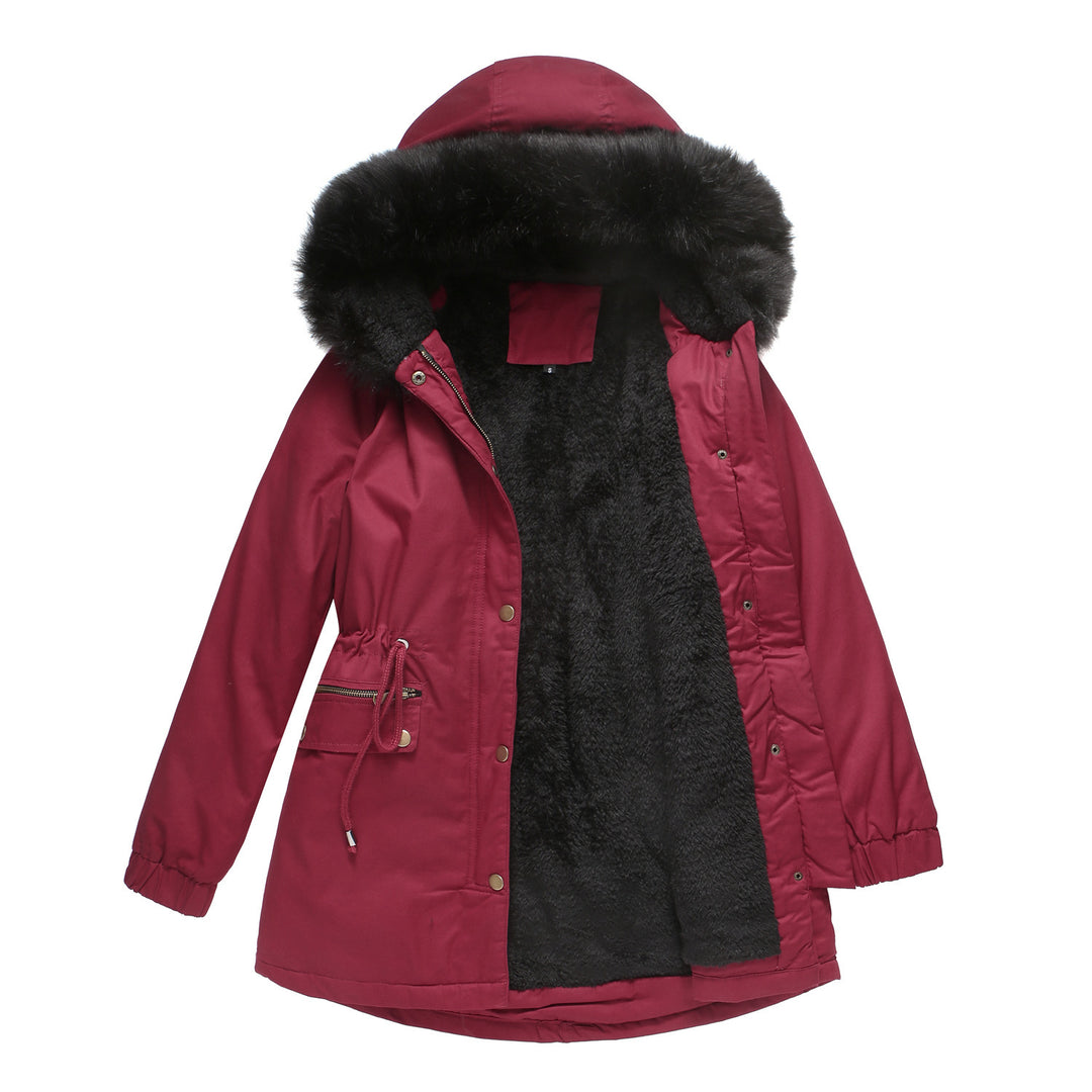 Damen warme Steppjacke mit abnehmbarem Kunstfellkragen EB