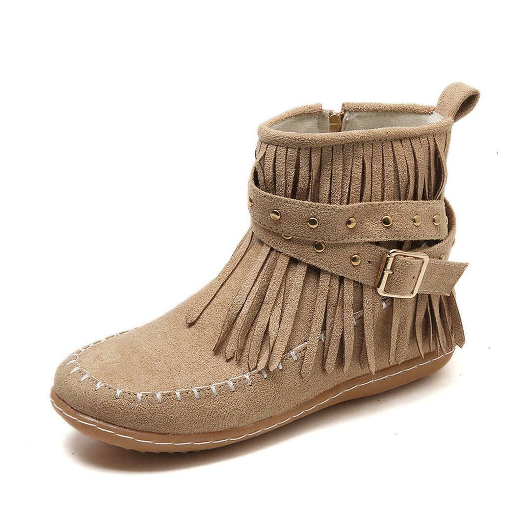 Damen Fransen-Boots aus weichem Wildleder mit dekorativem Riemen EB