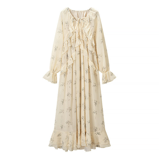 Damen Maxikleid mit eleganten Rüschendetails und floralem Druck EB