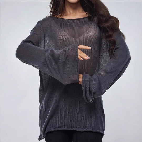 Damen luftiger Oversize-Strickpullover mit weitem Schnitt und transparentem Gewebe EB