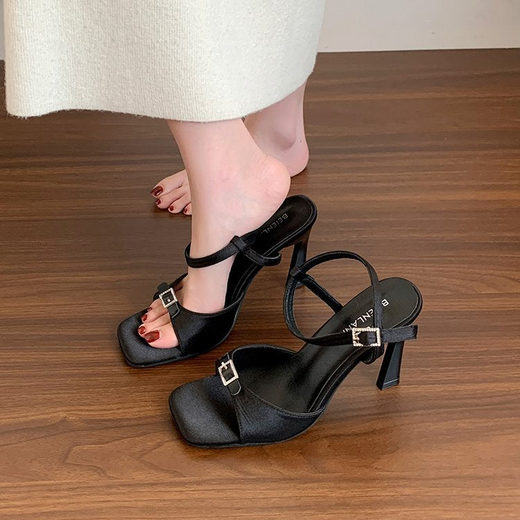 Damen elegante High Heel Sandalen mit transparentem Riemendesign EB