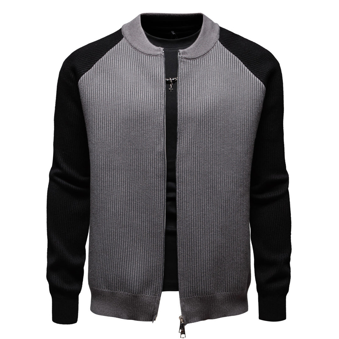 Herren modische Strickjacke mit durchgehendem Reißverschluss und kontrastierenden Ärmelstrukturen EB