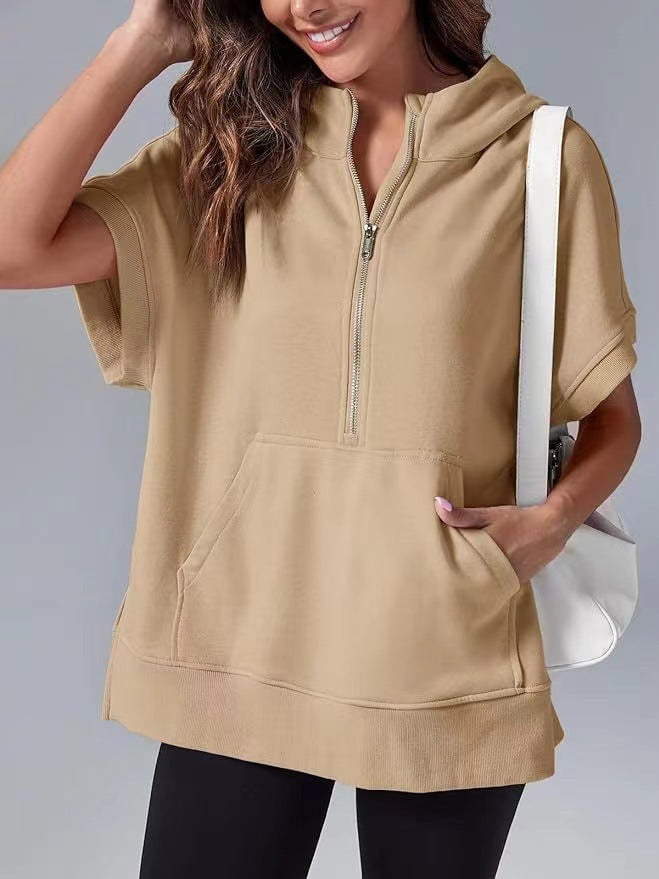 Damen Lichtgewicht Kapuzenpullover mit halbem Reißverschluss und Taschen EB