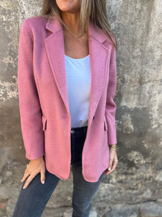 Damen taillierter Bouclé-Blazer mit fallendem Revers und Ein-Knopf-Detail EB