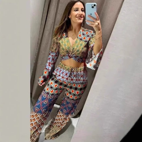 Damen weite Druckhose mit elastischem Bund und modischem Design EB