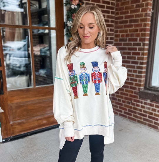 Damen Oversized Sweatshirt mit festlichem Motiv EB
