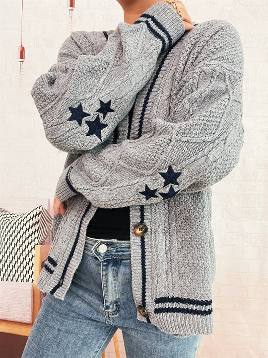 Damen gemütliche Strickjacke mit Sternen-Applikationen und modernen Details EB