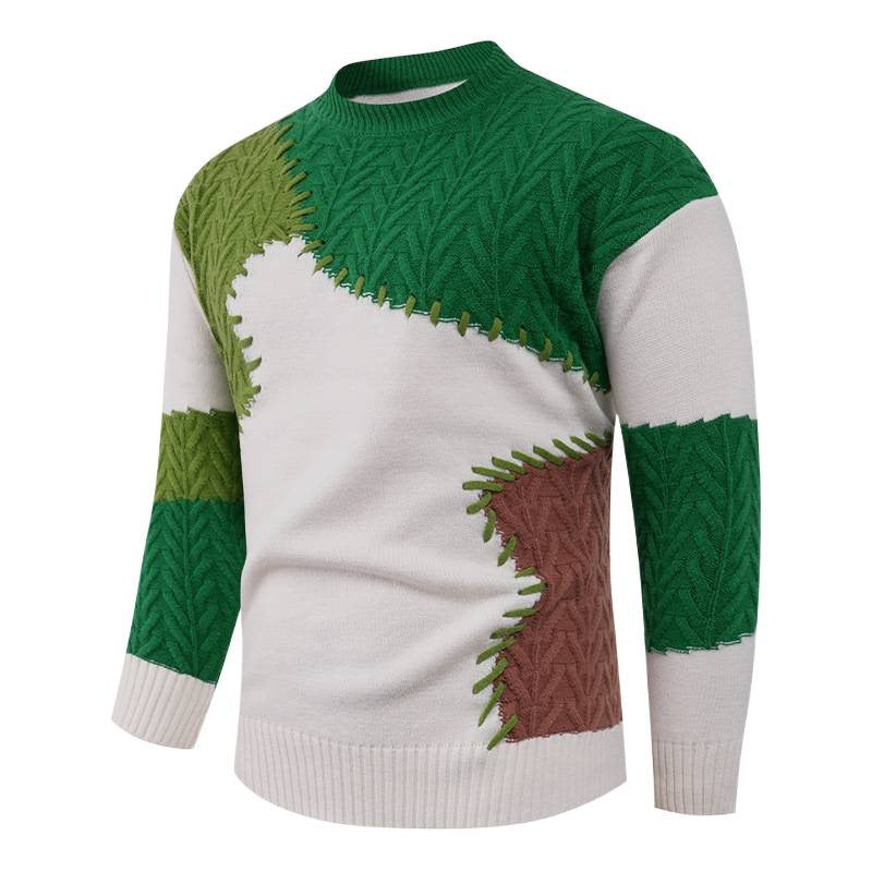Herren Modischer Strickpullover mit kreativem Patchwork-Design EB