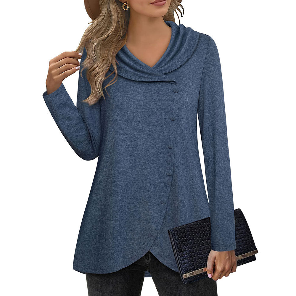 Damen Elegante Bluse mit asymmetrischem Saum und Kragen EB