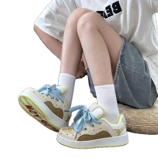 Damen Sportliche Sneakers mit buntem Karomuster und gepolsterter Innensohle EB