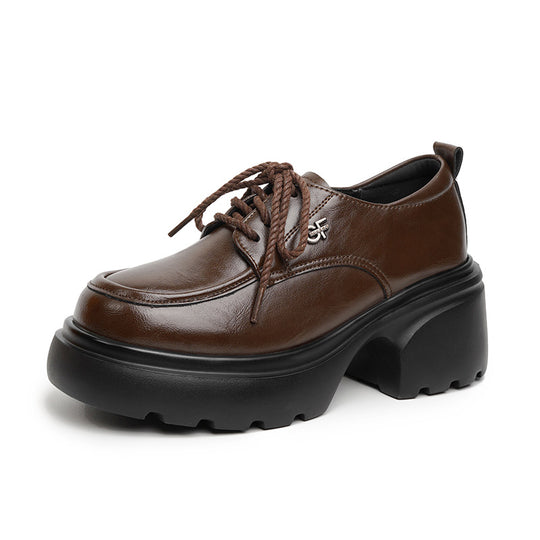 Damen Modische Schnürschuhe mit klobigem Absatz und hochwertigem Kunstleder EB
