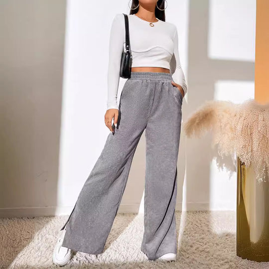Damen weite Cordhose mit seitlichen Schlitzen und elastischem Bund EB