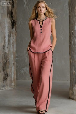 Damen Elegantes Zweiteiler-Set mit schickem Oberteil und weiten Hosen EB
