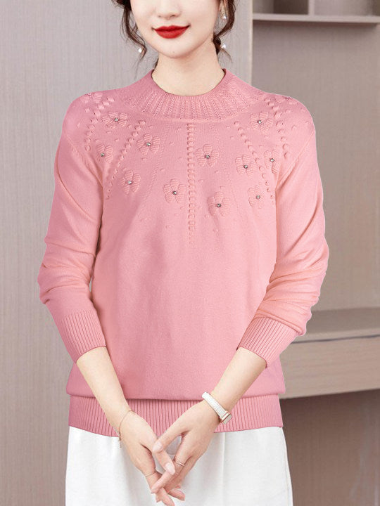 Damen eleganter Strickpullover mit floralem Design EB