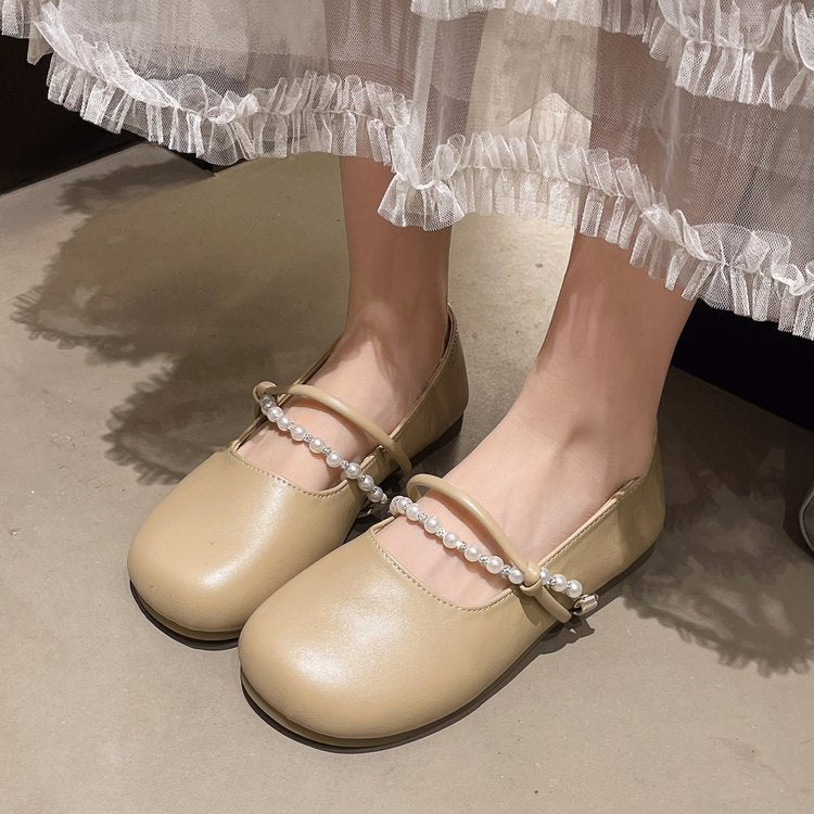 Damen elegante Ballerinas mit Perlenakzenten EB