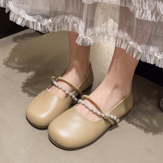 Damen elegante Ballerinas mit Perlenakzenten EB