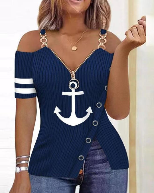 Damen Modisches Oberteil mit asymmetrischem Schnitt und Glitzerdetails EB