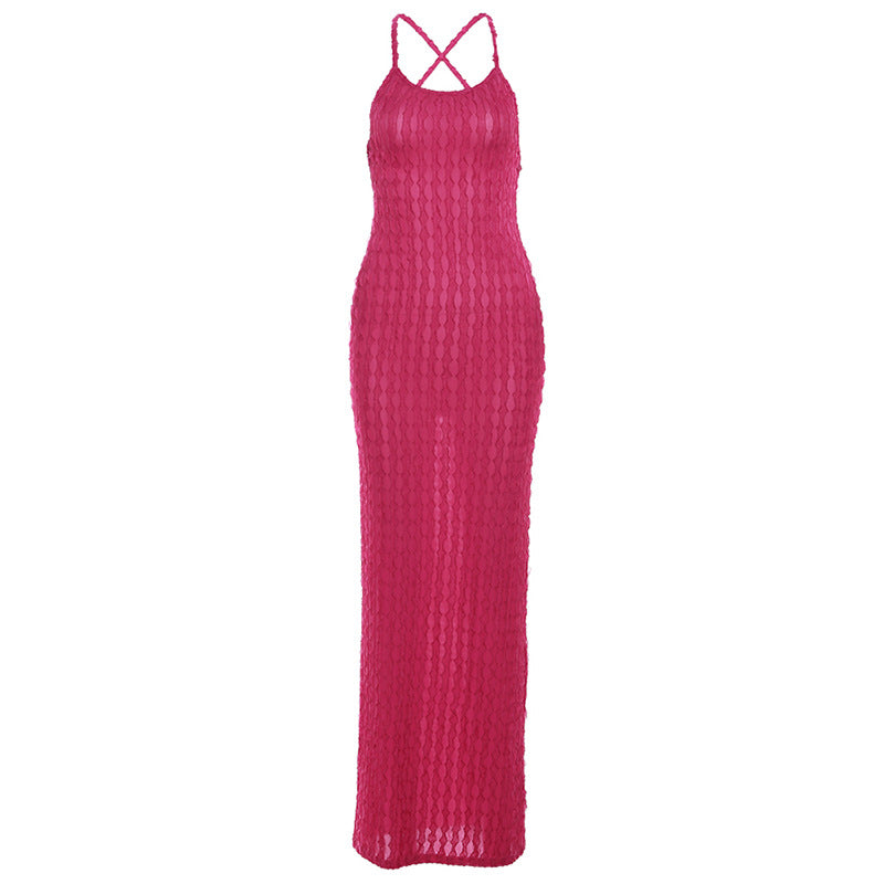 Damen Transparente Maxikleid mit Kreuzträgern und strukturiertem Design EB