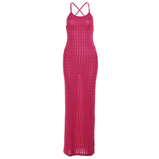 Damen Transparente Maxikleid mit Kreuzträgern und strukturiertem Design EB