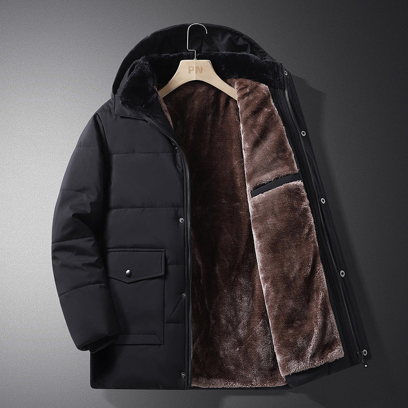 Herren Wattierte Thermojacke mit gesteppter Innenfüllung, Kunstfellkragen und Pattentaschen EB