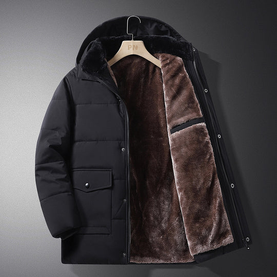 Herren Wattierte Thermojacke mit gesteppter Innenfüllung, Kunstfellkragen und Pattentaschen EB