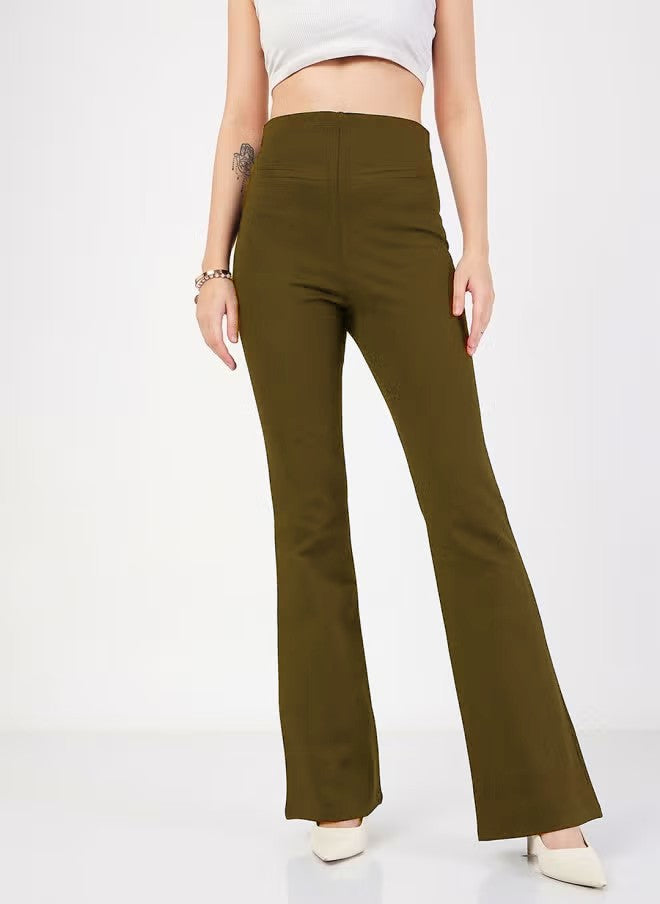 Damen Flared Pants mit hohem Bund und elastischem Material EB