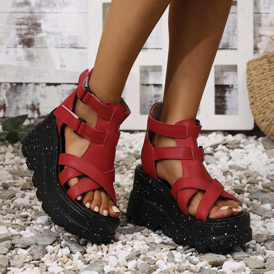 Damen Wedge-Sandalen mit verstellbaren Riemen und komfortablem Fußbett EB