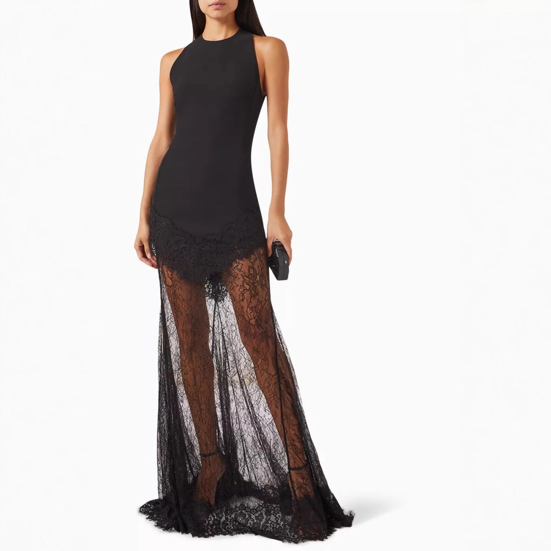 Damen Bodenlanges Spitzenkleid im eleganten Schnitt EB