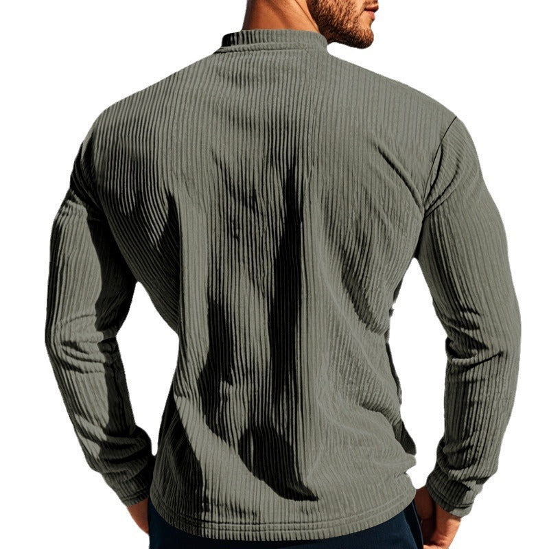 Herren Langarm-Henleyshirt aus leichtem Rippstoff mit Knopfleiste EB