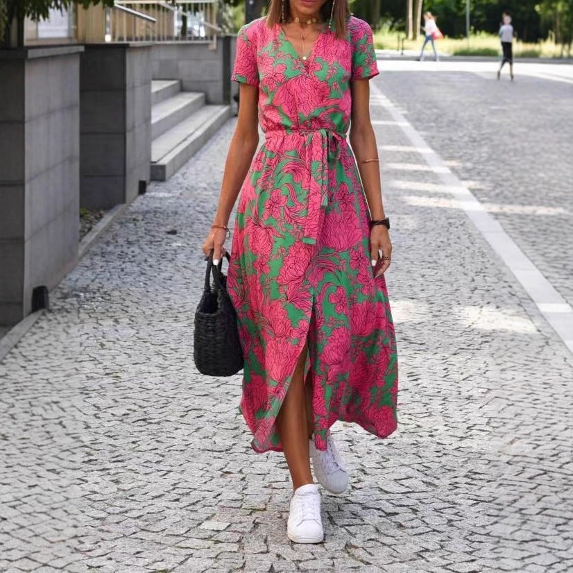 Damen Maxikleid mit Polka-Dots und seitlichem Schlitz EB