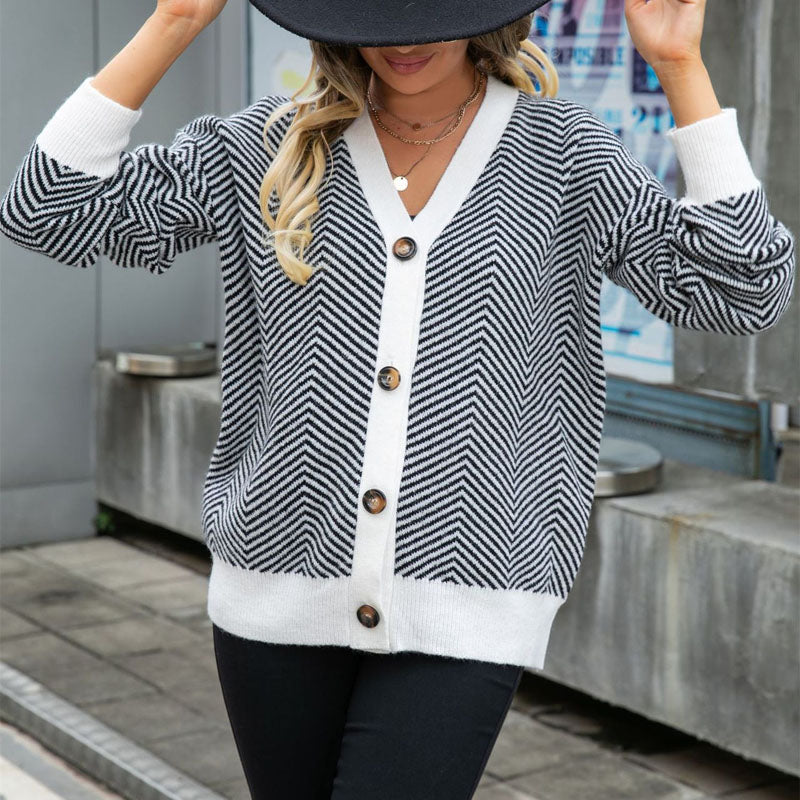 EB | Gestreifte Klassische Strickjacke für Damen