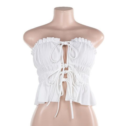 Damen Cropped Oberteil mit rüschengeschnittenem Saum und sexy Schnürung EB