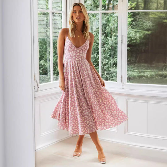 Damen Elegant geschnittenes Maxikleid mit floralem Muster und V-Ausschnitt EB