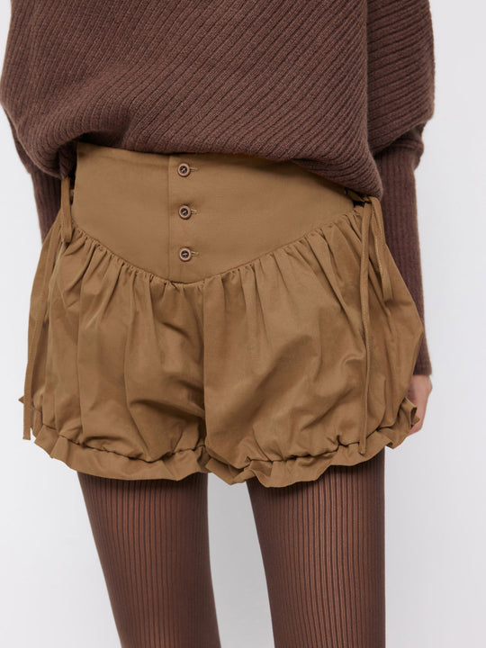 Damen modische Rüschen-Shorts mit hohen Bund und verstellbaren Kordeln EB