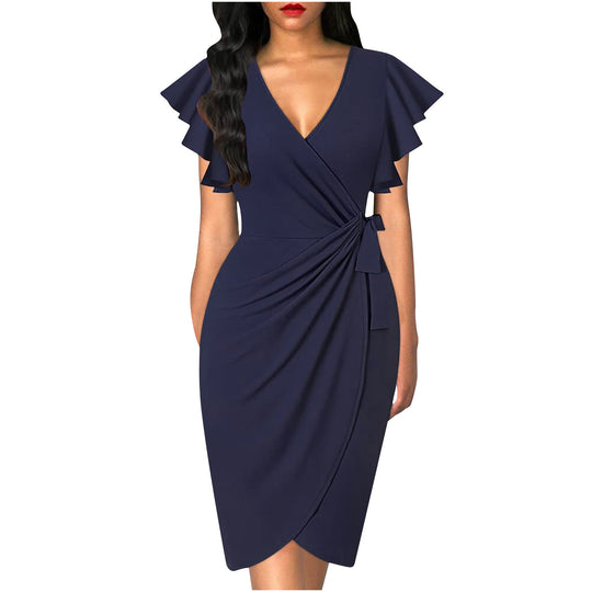 Damen Wickelkleid mit Rüschendetails und elastischem Tailleneinsatz EB