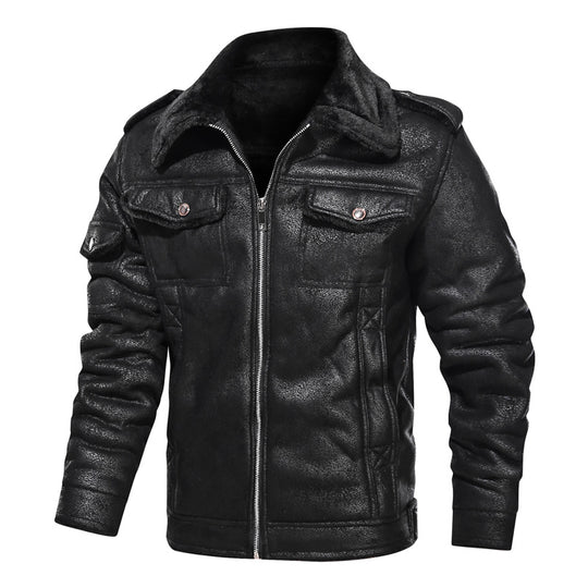 Herren Bikerjacke aus Lederimitat mit Teddyfell-Futter und asymmetrischem Reißverschluss EB