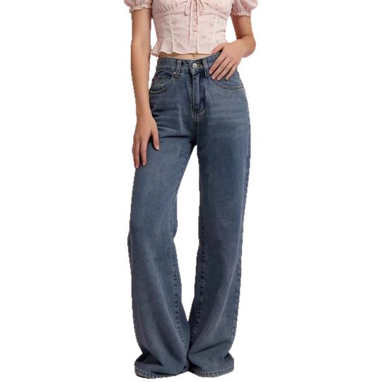 Damen Weite High-Waist Jeans mit besonderen Nahtdetails EB