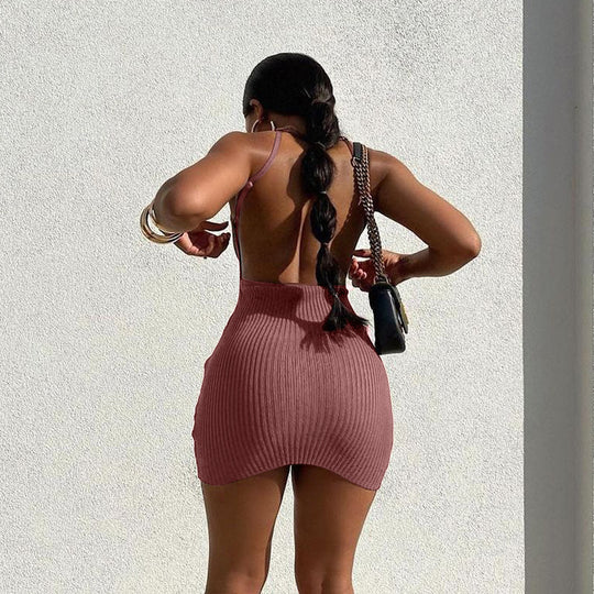 Damen figurbetontes Rippenkleid mit verstellbaren Spaghettiträgern EB