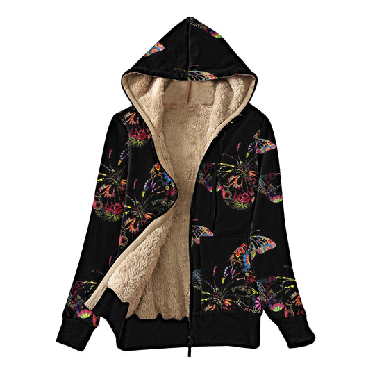 Damen Kuscheljacke mit Kapuze und buntem Schmetterlingsdesign EB