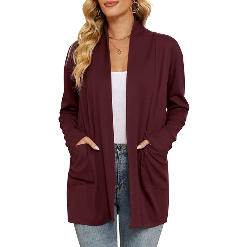 Damen lässiger Longcardigan mit Taschen EB