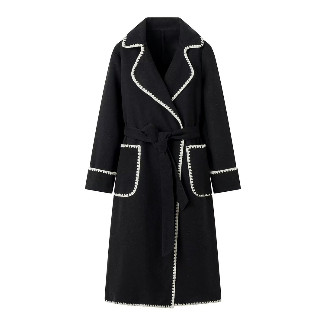Damen elegante Übergangsjacke mit dekorativem Gürtel und hochwertigen Taschen EB