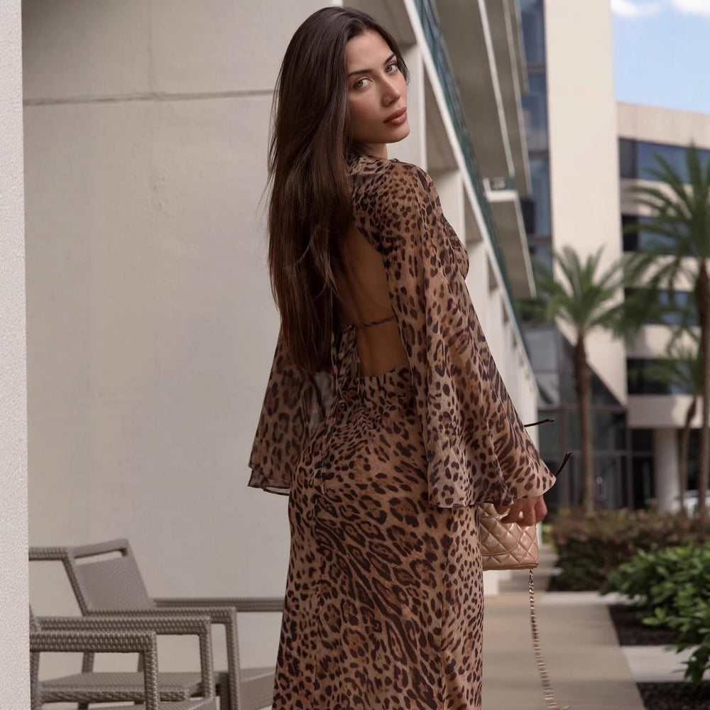 Damen Figurbetontes Kleid mit Leopardenmuster und Raffungen EB