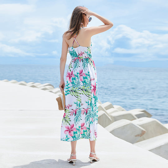 Damen Strandlaid mit floralem Design und tiefem V-Ausschnitt EB