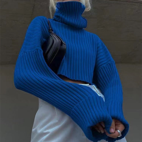 Damen Crop-Pullover mit hohem Kragen und asymmetrischem Schnitt EB